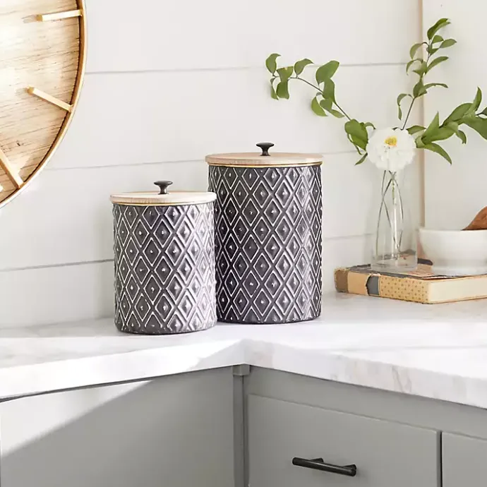 Sale Kirklands Home and White Embossed Diamond Jars, Set of 2 Black