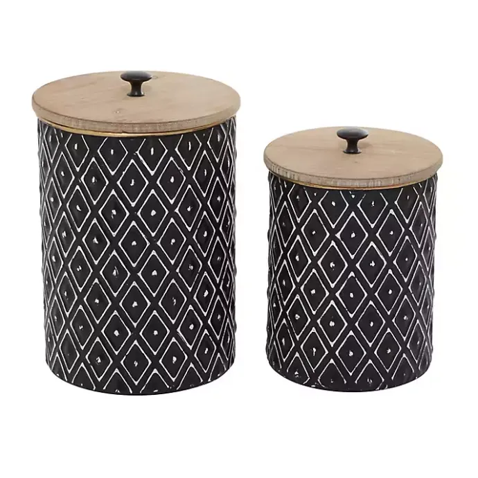 Sale Kirklands Home and White Embossed Diamond Jars, Set of 2 Black
