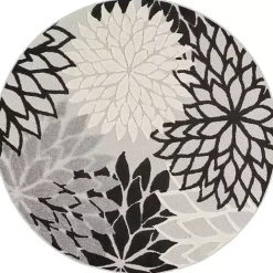 Best Kirklands Home Black and White Floral Round Outdoor Area Rug, 5x5