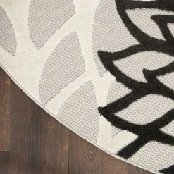 Best Kirklands Home Black and White Floral Round Outdoor Area Rug, 5x5