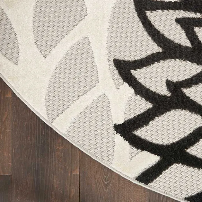 Best Kirklands Home Black and White Floral Round Outdoor Area Rug, 5x5