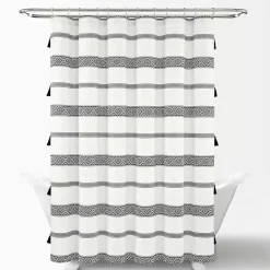 Hot Kirklands Home Black and White Striped Boho Shower Curtain