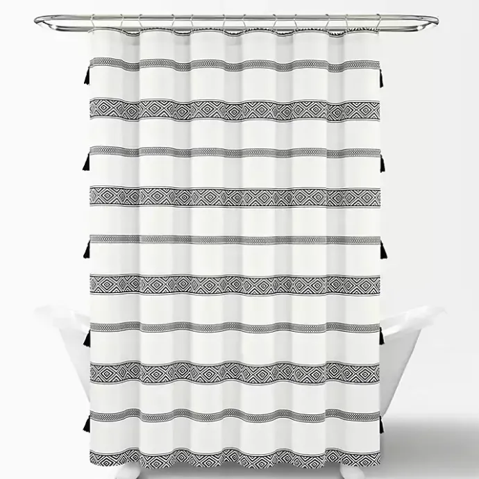 Hot Kirklands Home Black and White Striped Boho Shower Curtain