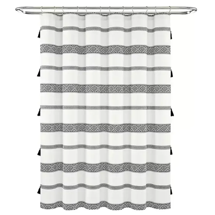 Hot Kirklands Home Black and White Striped Boho Shower Curtain