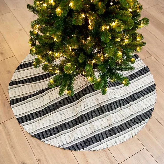 Discount Kirklands Home Black and White Striped Fringe Tree Skirt