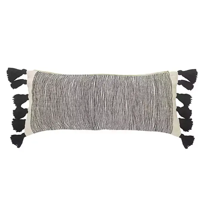 Best Kirklands Home Black and White Striped Lumbar Pillow with Tassels