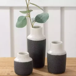 Discount Kirklands Home Black and White Two Tone Ceramic Vases, Set of 3