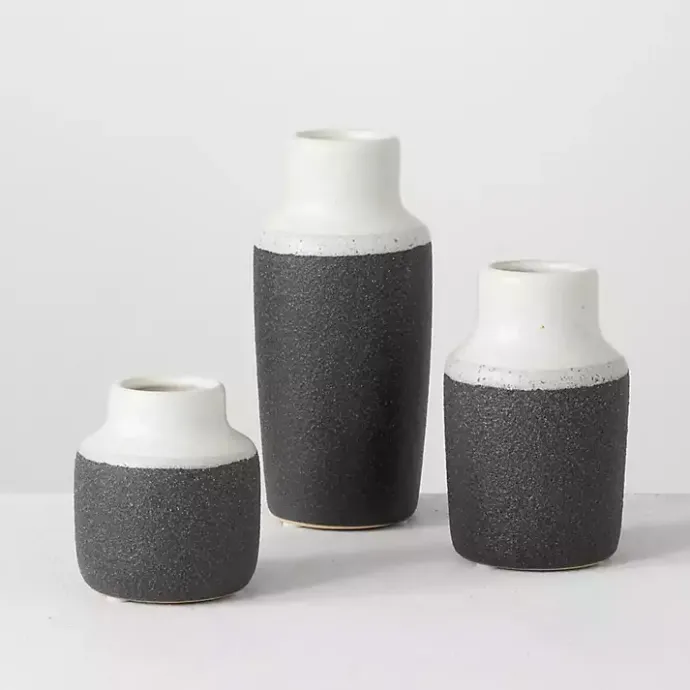 Discount Kirklands Home Black and White Two Tone Ceramic Vases, Set of 3