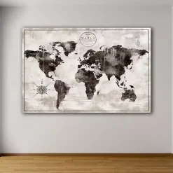 Outlet Kirklands Home Black and White World Map Giclee Canvas Art Print