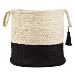 Sale Kirklands Home Black and White Woven Basket with Tassel, 19 in.