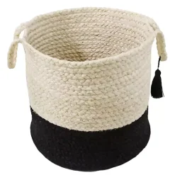Sale Kirklands Home Black and White Woven Basket with Tassel, 19 in.