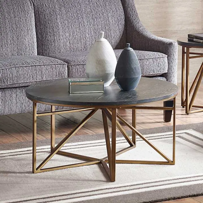 New Kirklands Home Antique Bronze Kayden Round Coffee Table Black