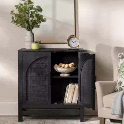 Sale Kirklands Home Arch Cane and Wood Cabinet Black