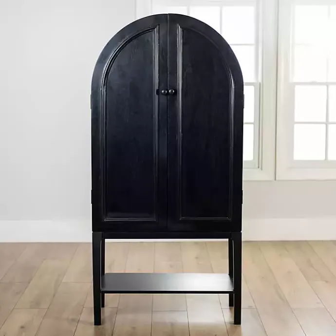 New Kirklands Home Black Arch Wood Bar Cabinet