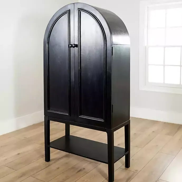 New Kirklands Home Black Arch Wood Bar Cabinet