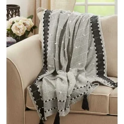 Clearance Kirklands Home Black Banded Tassel Edge Throw