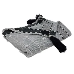 Clearance Kirklands Home Black Banded Tassel Edge Throw