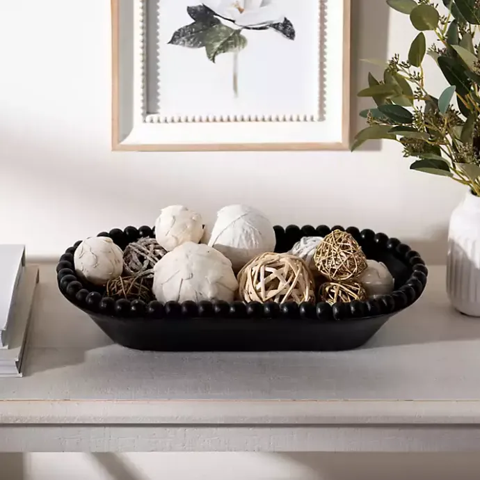 Sale Kirklands Home Beaded Wood Dough Bowl Black