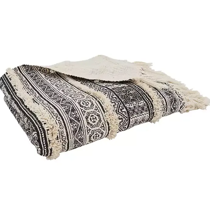 Best Kirklands Home Black Beige Block Print Throw Blanket