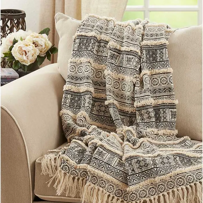 Best Kirklands Home Black Beige Block Print Throw Blanket