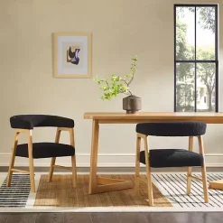 Hot Kirklands Home Boucle Curved Ezra Dining Chairs, Set of 2 Black