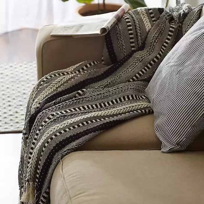 Clearance Kirklands Home Braided Fringe Throw Black