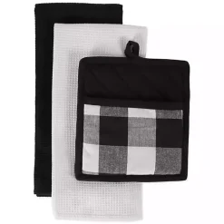 Clearance Kirklands Home Black Buffalo Check 3-pc. Potholder & Towel Set