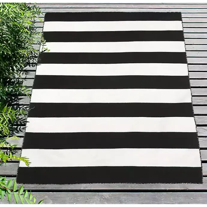 Best Kirklands Home Black Cabana Stripe Indoor/Outdoor Area Rug, 8x11