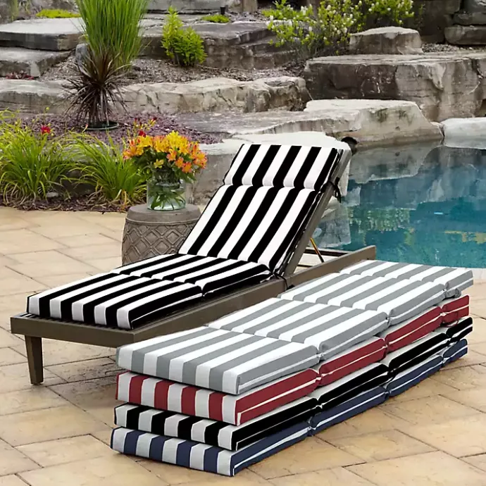 Best Kirklands Home Cabana Stripe Outdoor Chaise Cushion Black