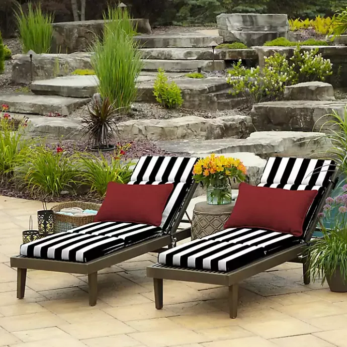 Best Kirklands Home Cabana Stripe Outdoor Chaise Cushion Black