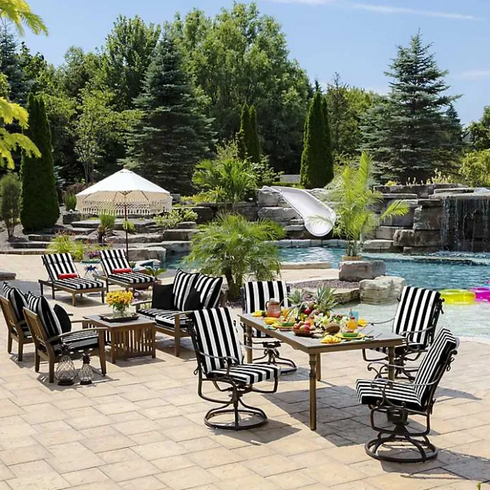 Best Kirklands Home Cabana Stripe Outdoor Chaise Cushion Black