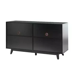 New Kirklands Home Cane Wood Storage Media Cabinet Black