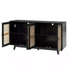 New Kirklands Home Cane Wood Storage Media Cabinet Black