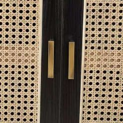 New Kirklands Home Cane Wood Storage Media Cabinet Black