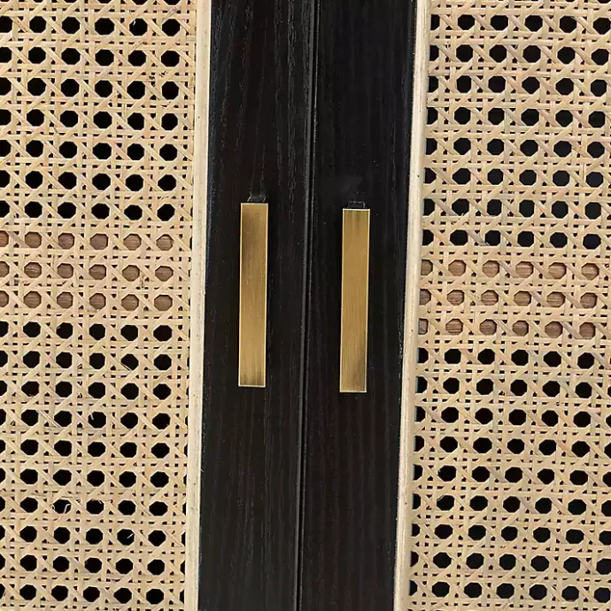 New Kirklands Home Cane Wood Storage Media Cabinet Black