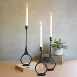 Outlet Kirklands Home Cast Iron Ring 3-pc. Taper Candle Holders Black
