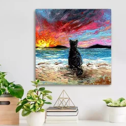 Best Kirklands Home Black Cat Beach Days Canvas Art Print Multi