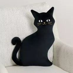 New Kirklands Home Cat Shaped Halloween Pillow Black
