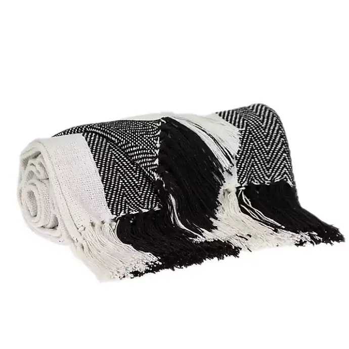 Best Kirklands Home Black Chalet Striped Fringe Throw