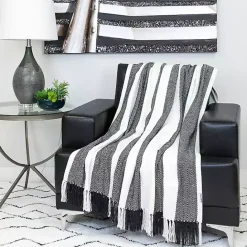 Best Kirklands Home Black Chalet Striped Fringe Throw