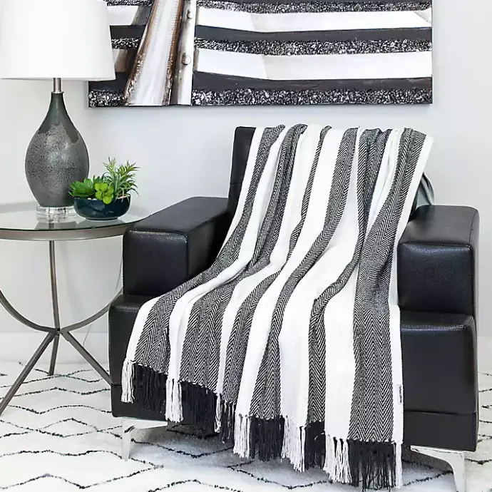 Best Kirklands Home Black Chalet Striped Fringe Throw