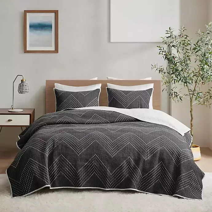 Discount Kirklands Home Chevron Full/Queen 3-pc. Coverlet Set Black