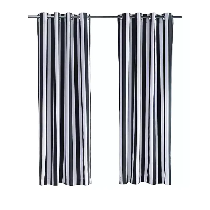 Clearance Kirklands Home Black Coastal Stripe Outdoor Curtain Panel, 84 in.