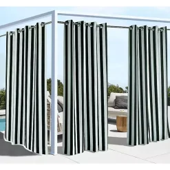 Clearance Kirklands Home Black Coastal Stripe Outdoor Curtain Panel, 84 in.