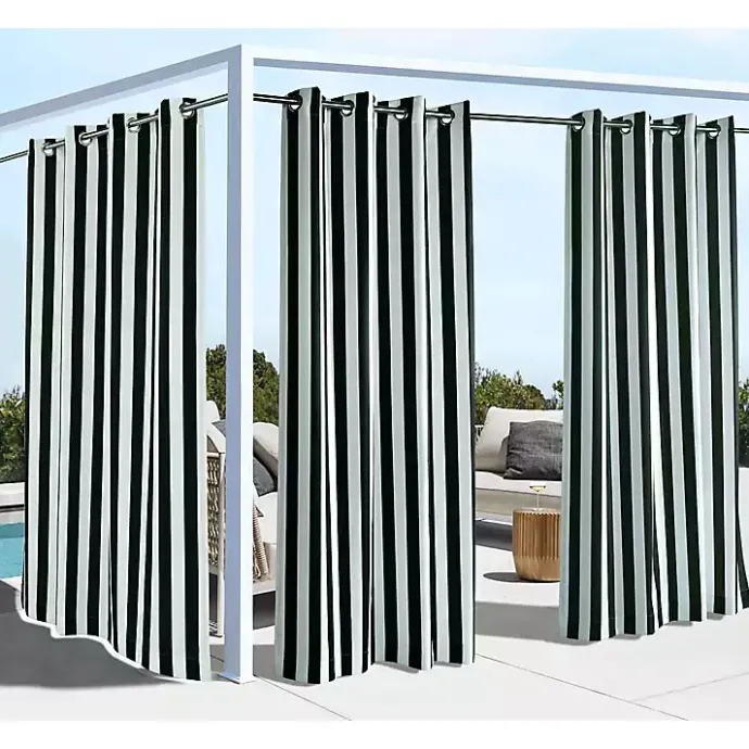 Clearance Kirklands Home Black Coastal Stripe Outdoor Curtain Panel, 96 in.