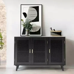 Best Kirklands Home Contemporary Lattice Doors Sideboard Black