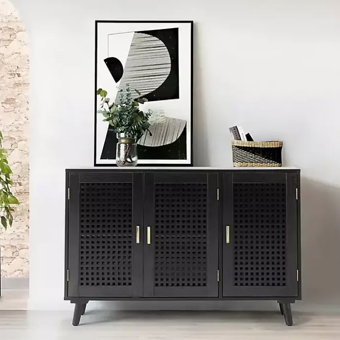 Best Kirklands Home Contemporary Lattice Doors Sideboard Black