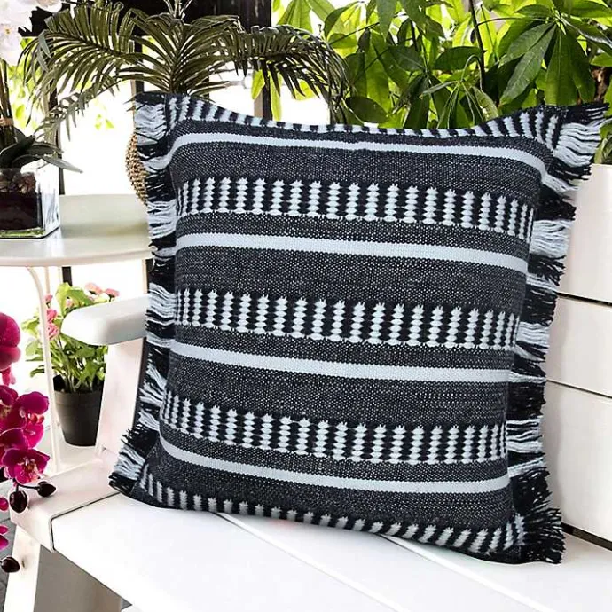 Best Kirklands Home Black Dash Stripe Indoor/Outdoor Pillow