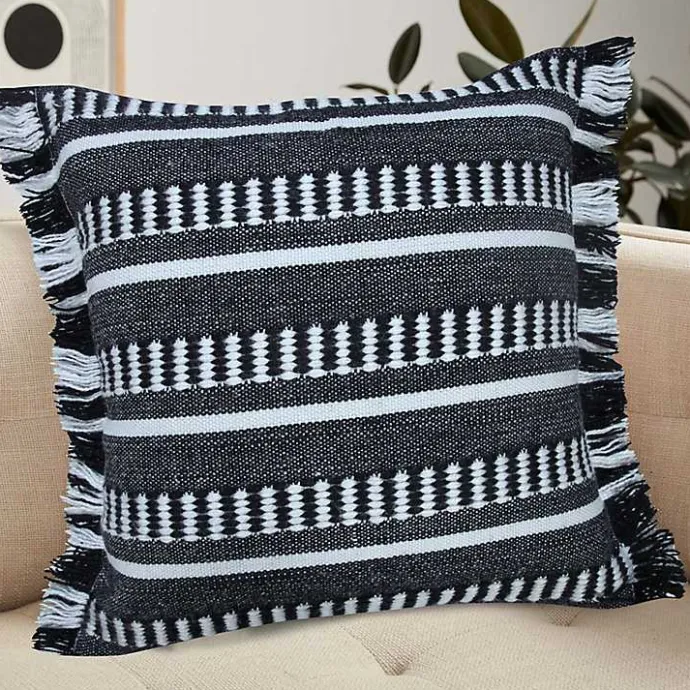 Best Kirklands Home Black Dash Stripe Indoor/Outdoor Pillow