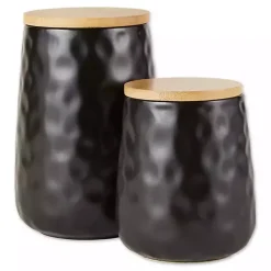 New Kirklands Home Dimpled Bamboo Canisters, Set of 2 Black